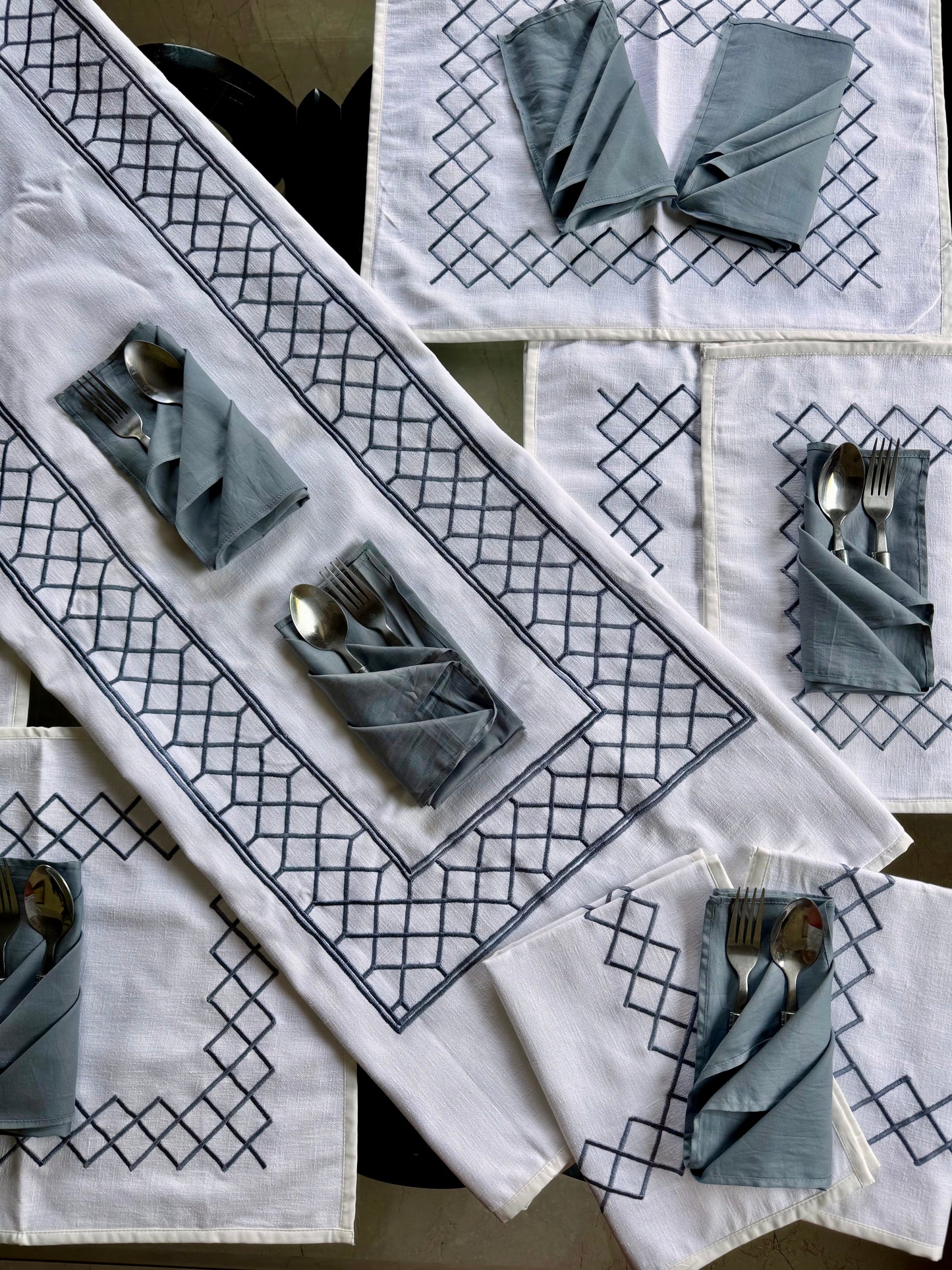 The White Lattice Table Linen Set