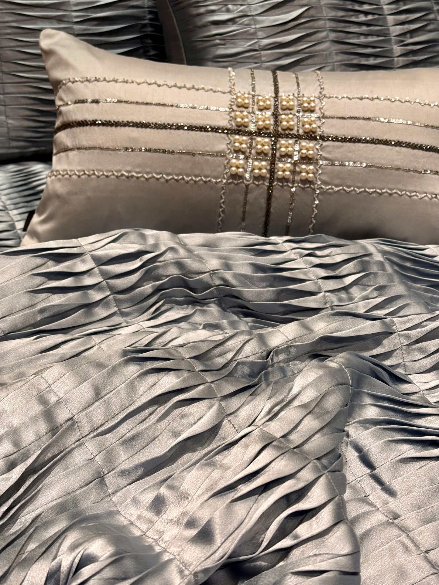 The Ice Blue Pleat Bedding Set