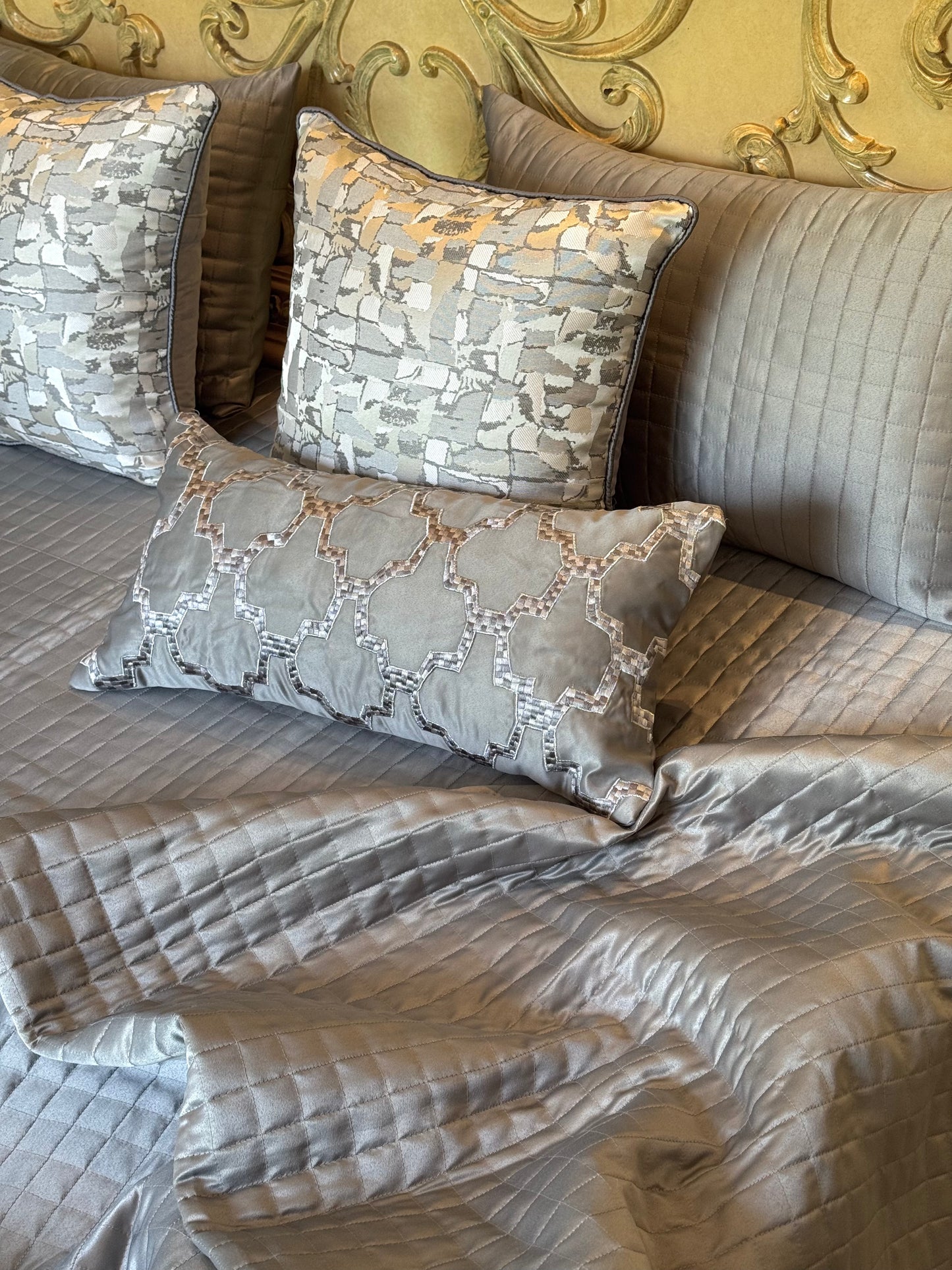 The Satin Grey Grid Bedding Set