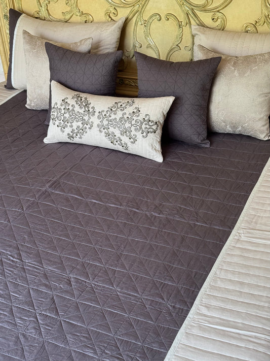 Beige & Brown Cotton Bedding Set