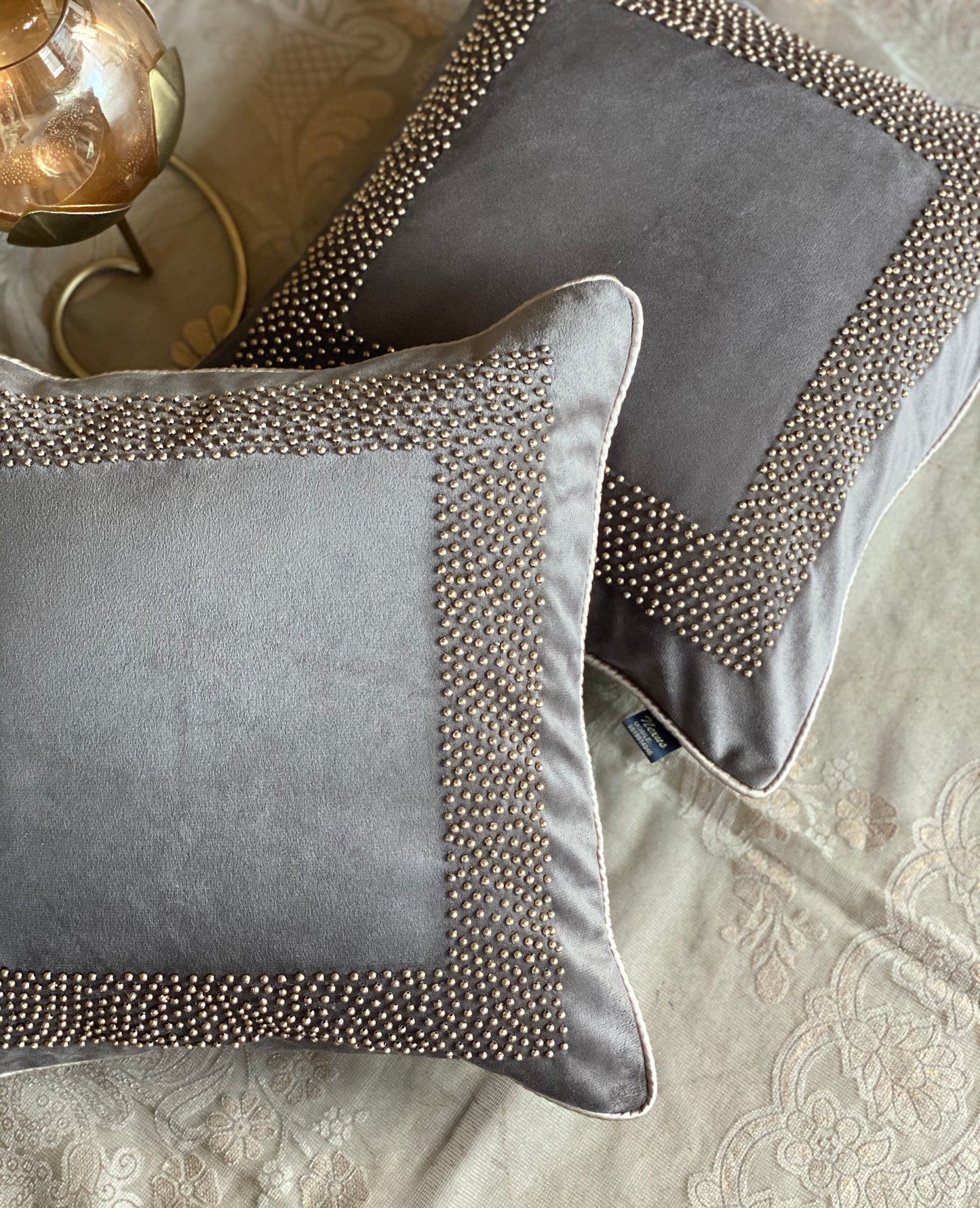 THE BROWN BEADED CUSHION COVER