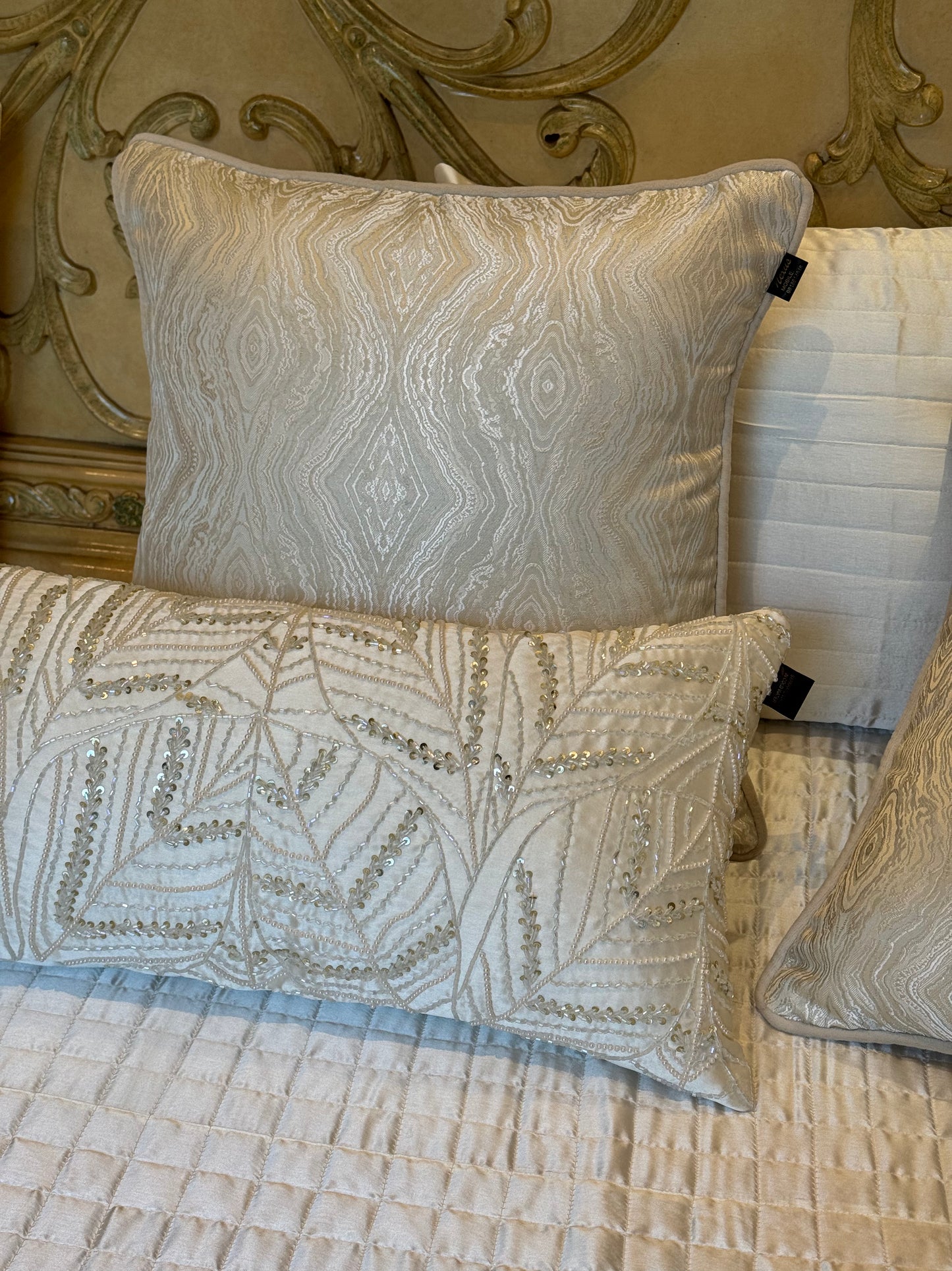 The Ivory Satin Leaf Bedding Set