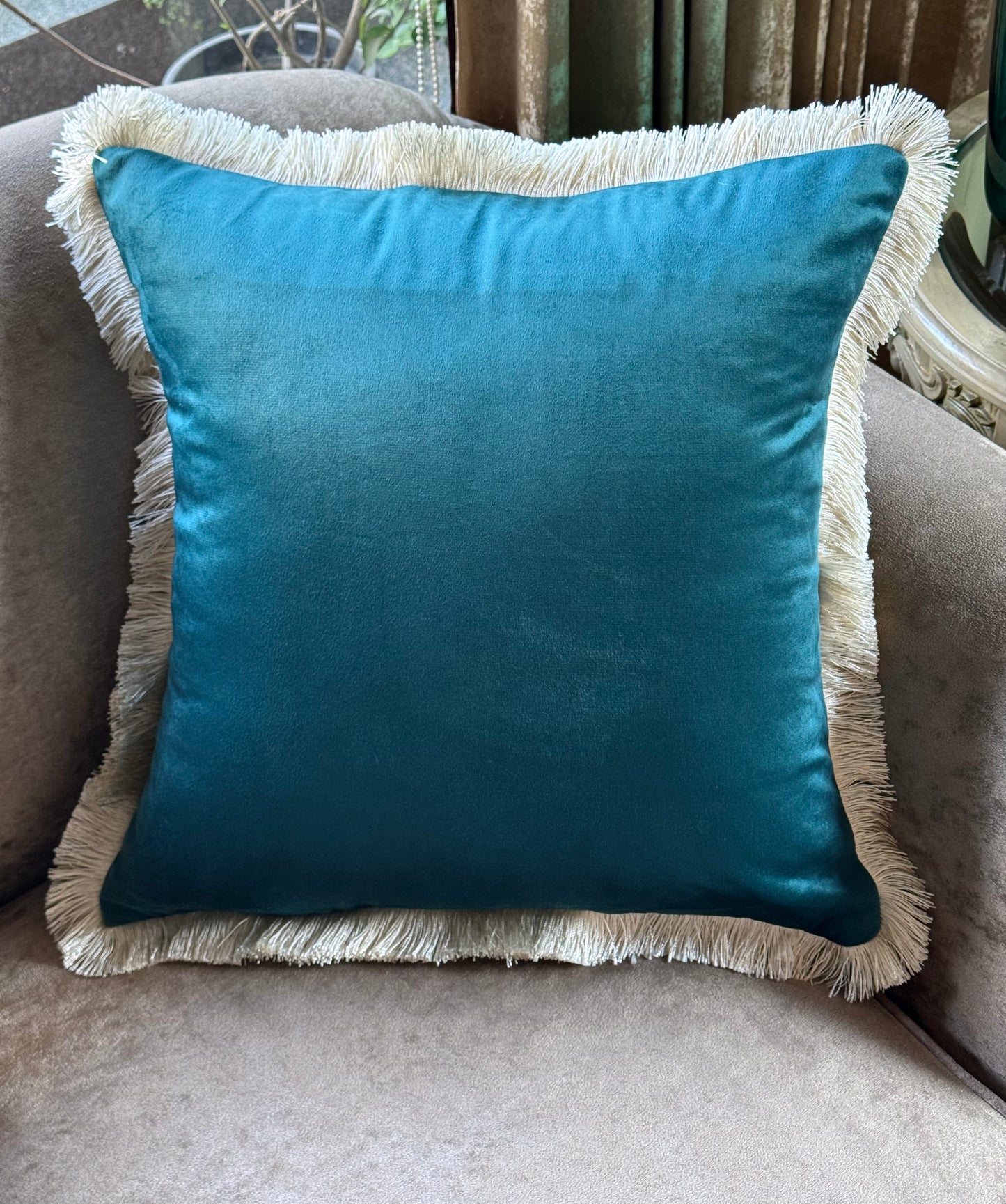 The Teal Fringe Cushion Cover