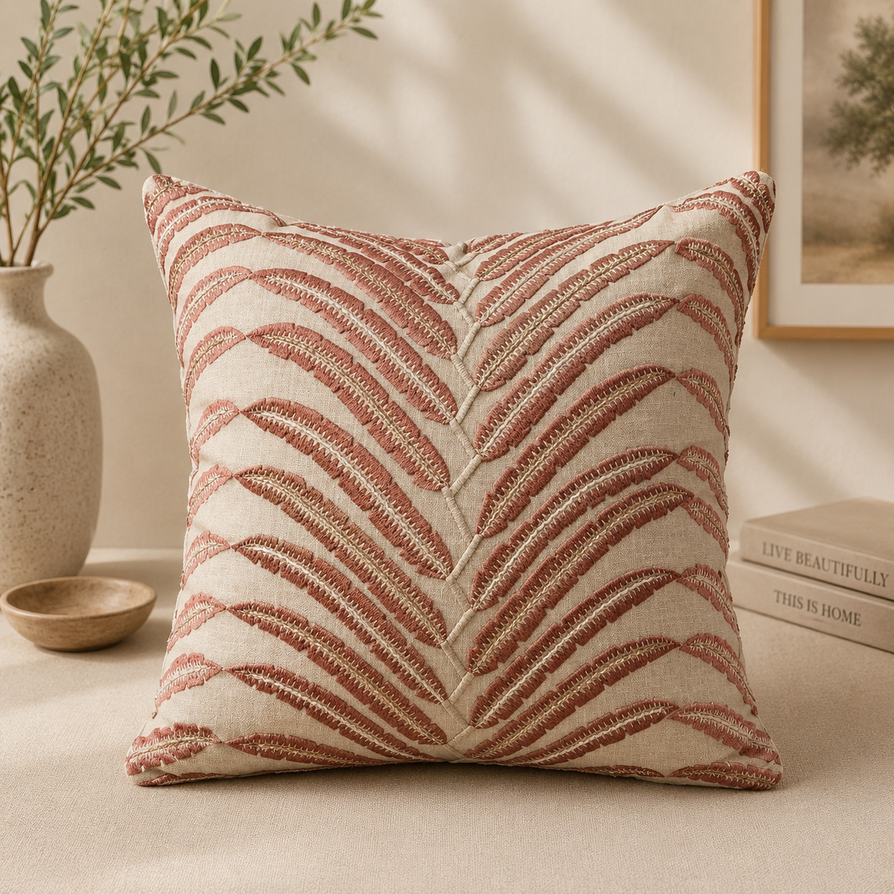 The Beige-Rust Folia Cushion Cover