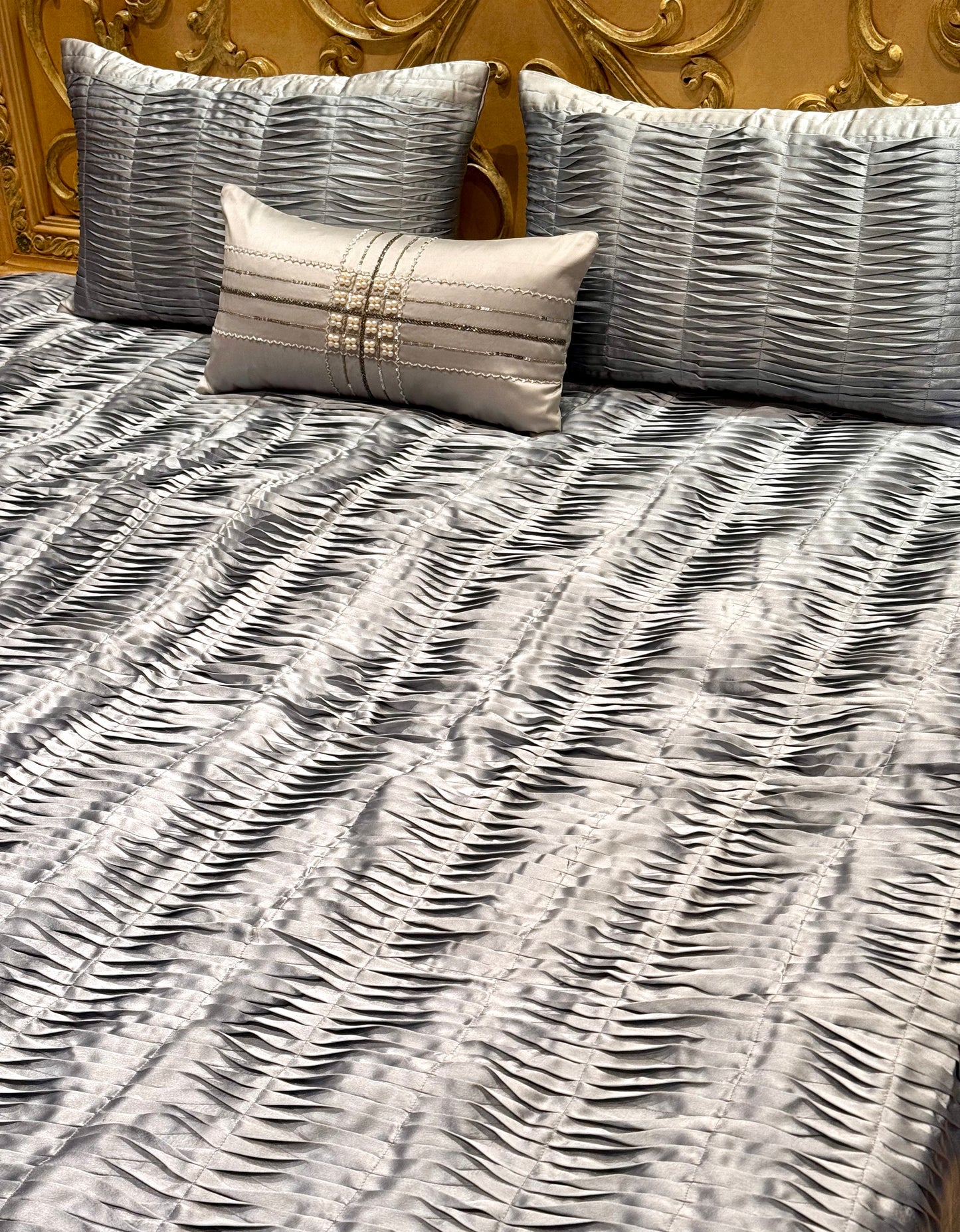 The Ice Blue Pleat Bedding Set
