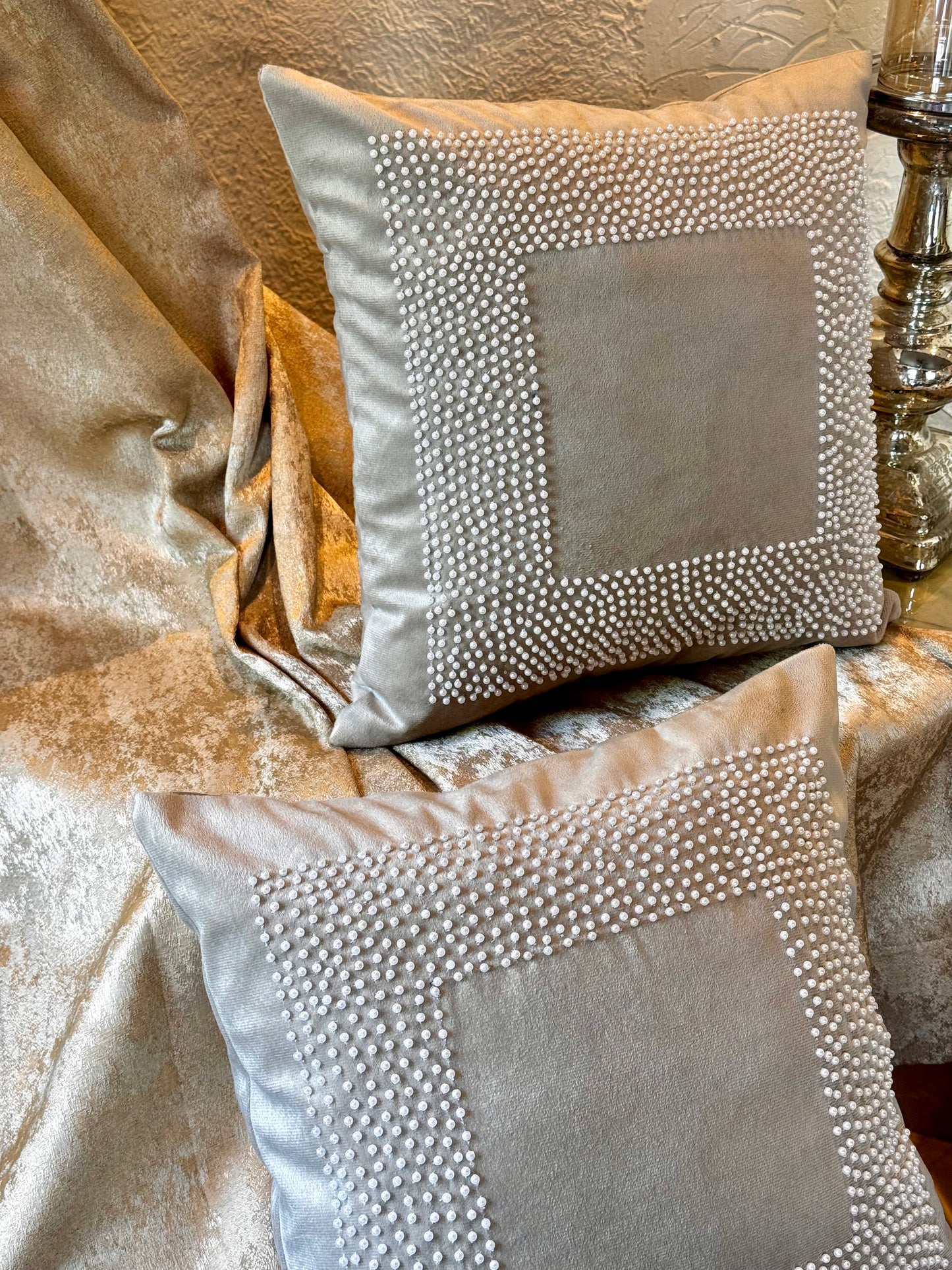 The Ivory Beaded Cushion Cover