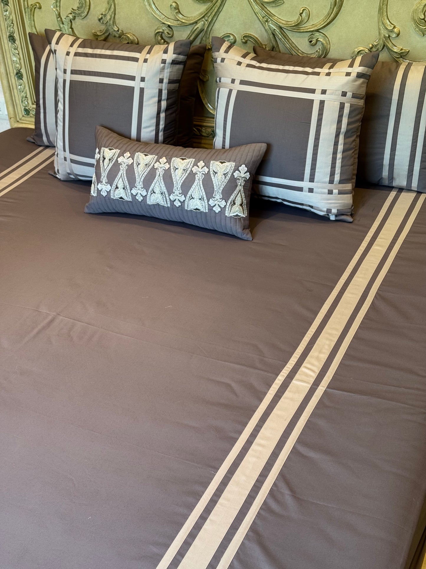 The Ash Brown Stripe Bedsheet Set