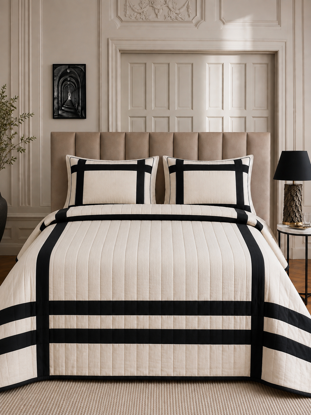 The Ivory Black Stripe Quilt