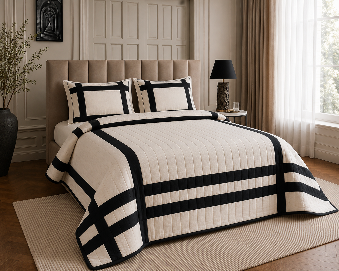 The Ivory Black Stripe Quilt