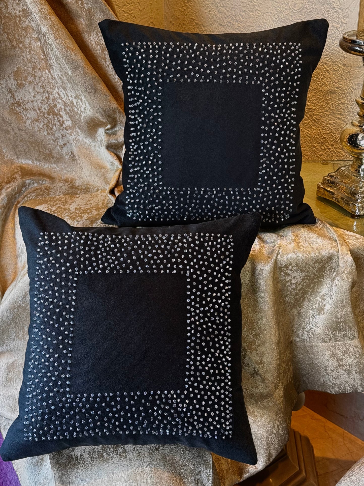 The Black Beaded Cushion Cover