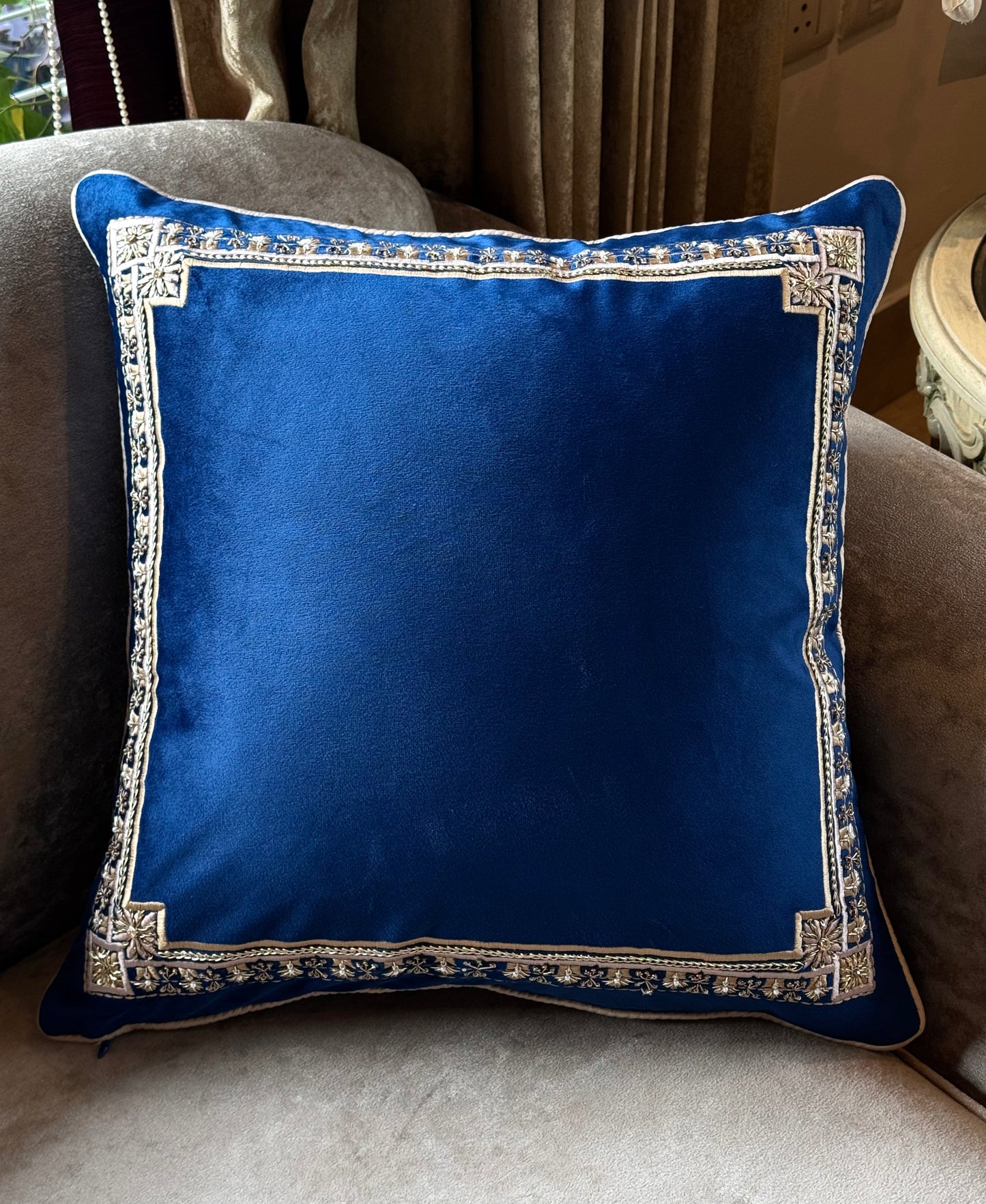 The Sapphire Border Cushion Cover