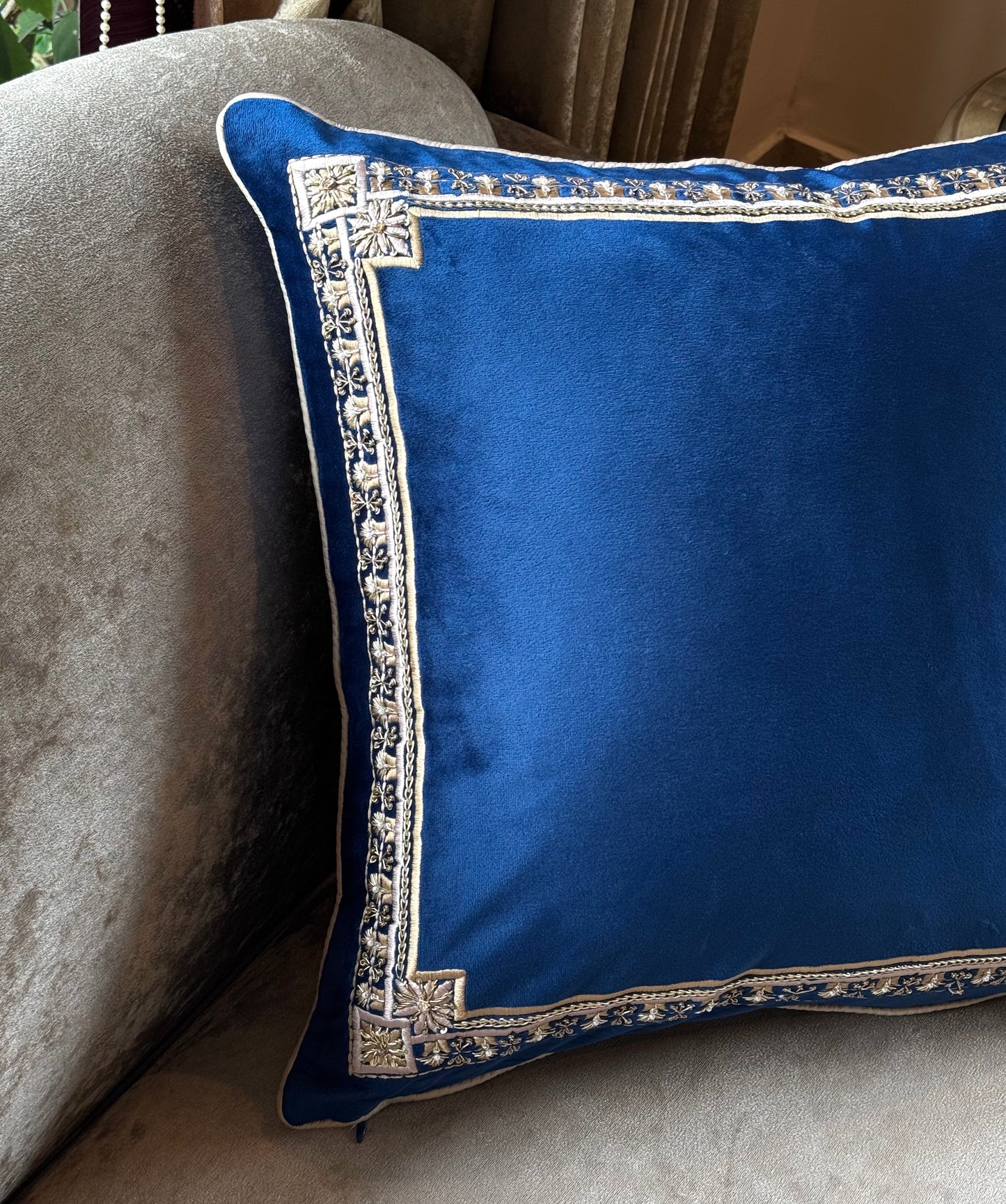 The Sapphire Border Cushion Cover
