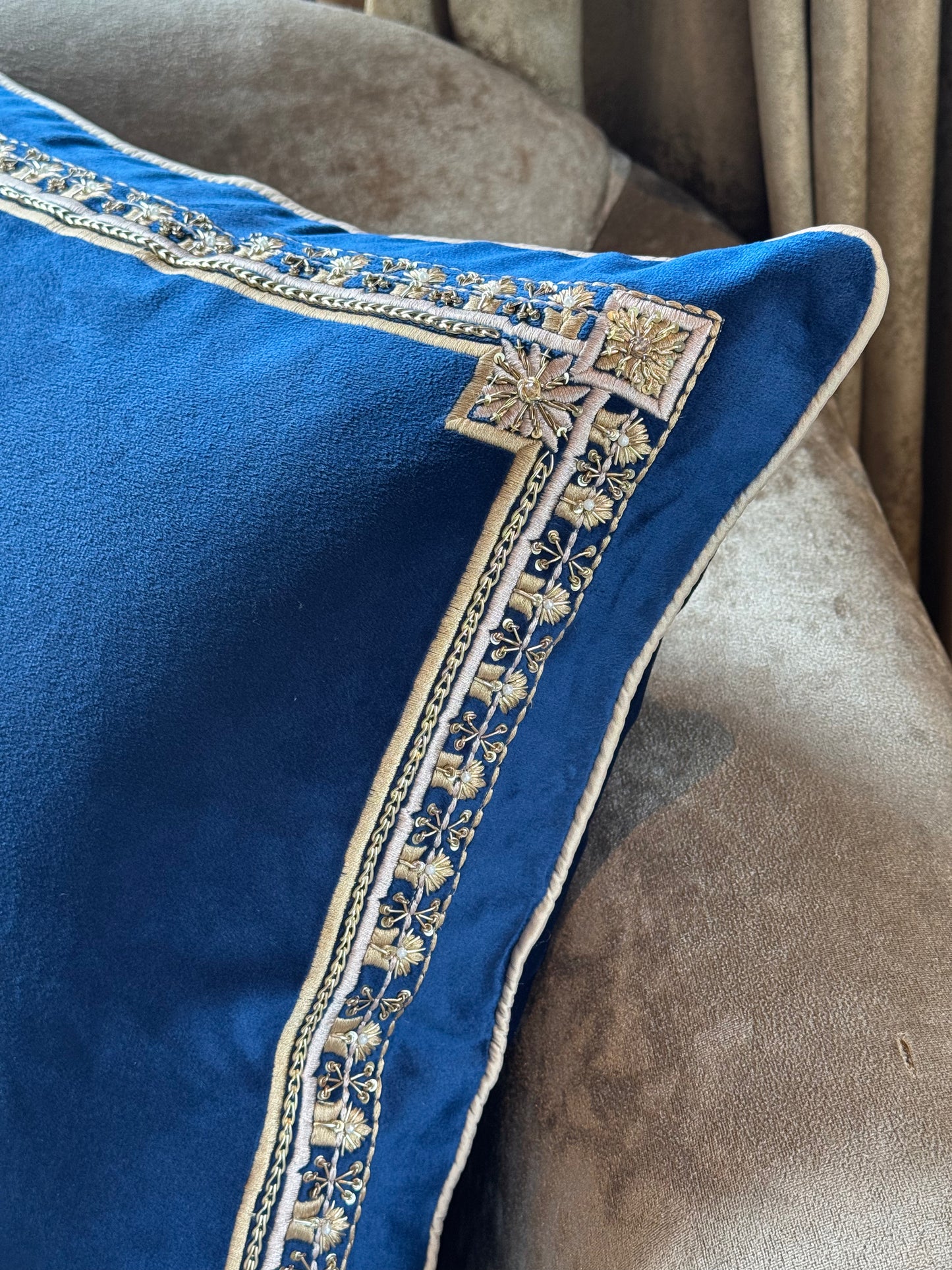 The Sapphire Border Cushion Cover