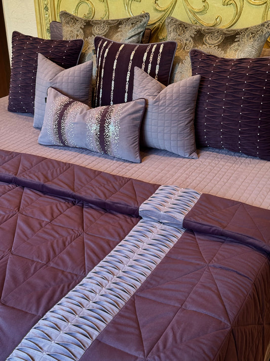 The Plum Suede Pleat Bedding Set
