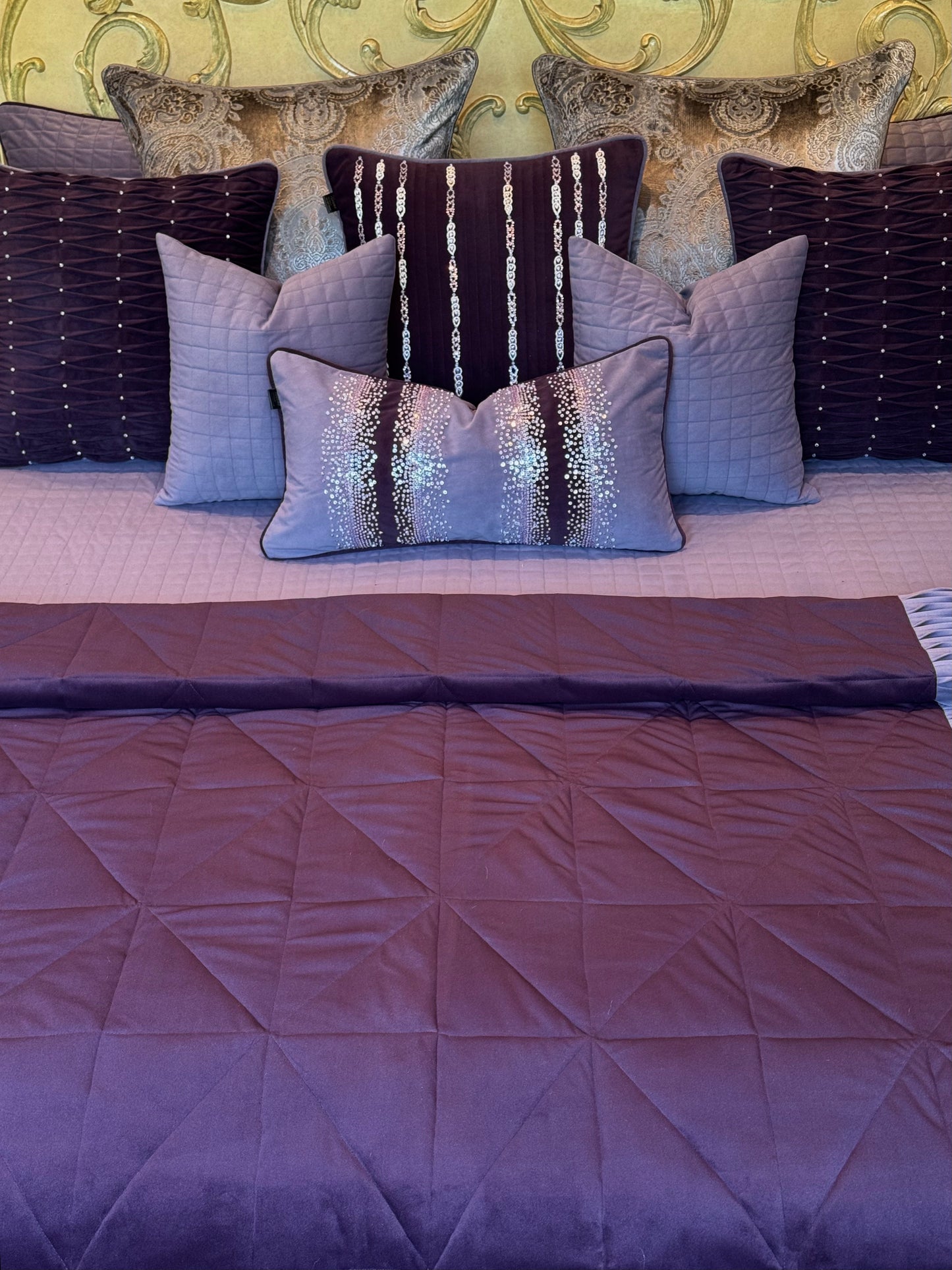 The Plum Suede Pleat Bedding Set