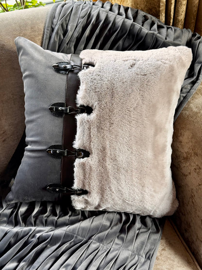 The Grey Fur Buckle Cushion