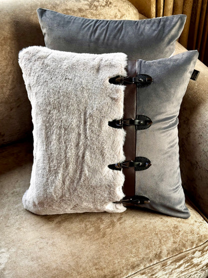 The Grey Fur Buckle Cushion