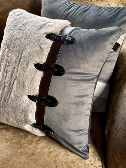 The Grey Fur Buckle Cushion