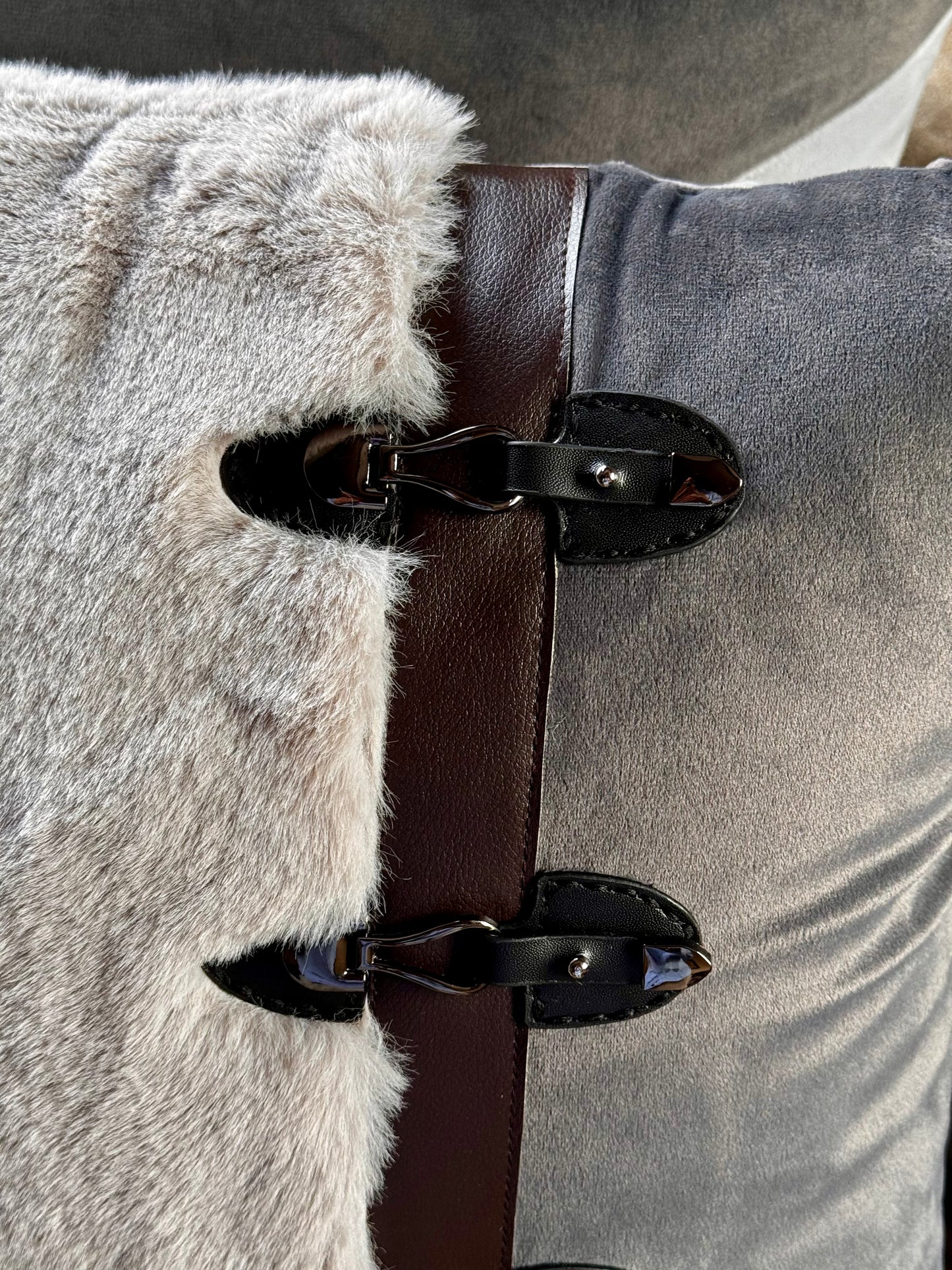 The Grey Fur Buckle Cushion
