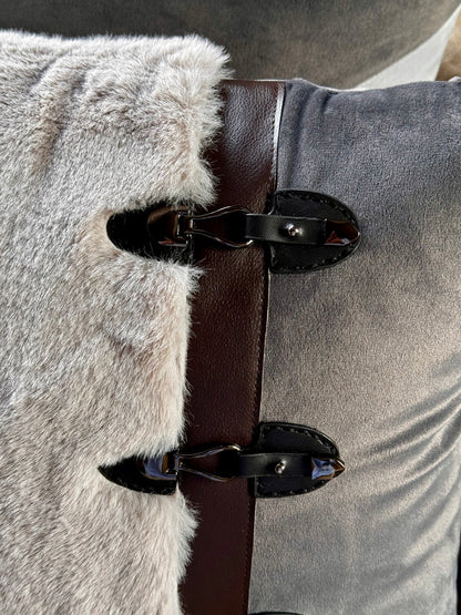 The Grey Fur Buckle Cushion