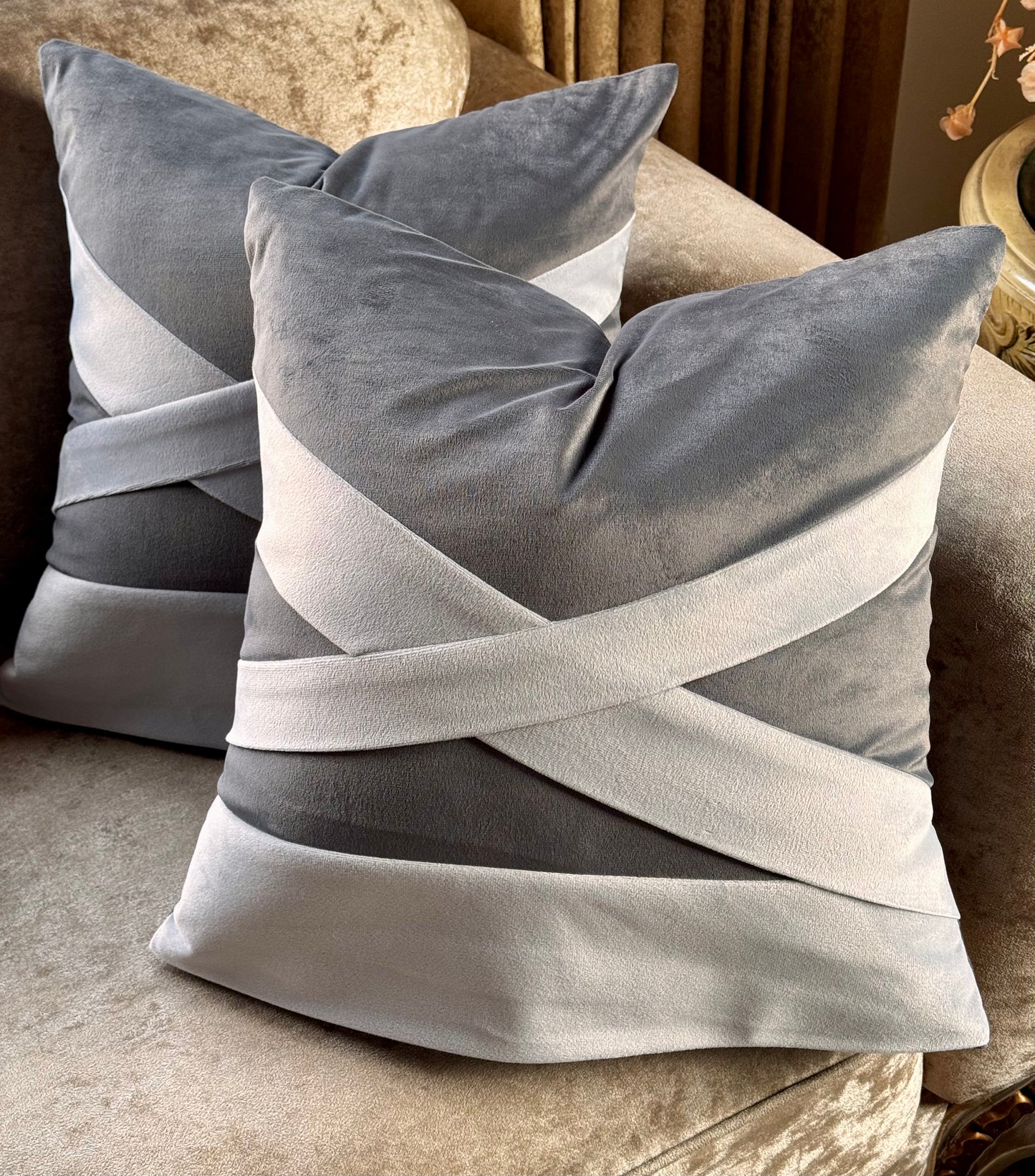 The Grey Criss-Cross Cushion Cover