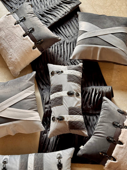 The Grey Fur Buckle Cushion