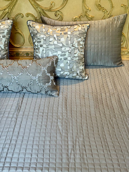 The Satin Grey Grid Bedding Set