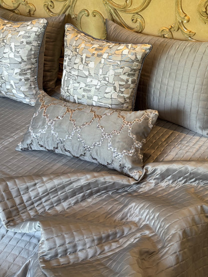 The Satin Grey Grid Bedding Set