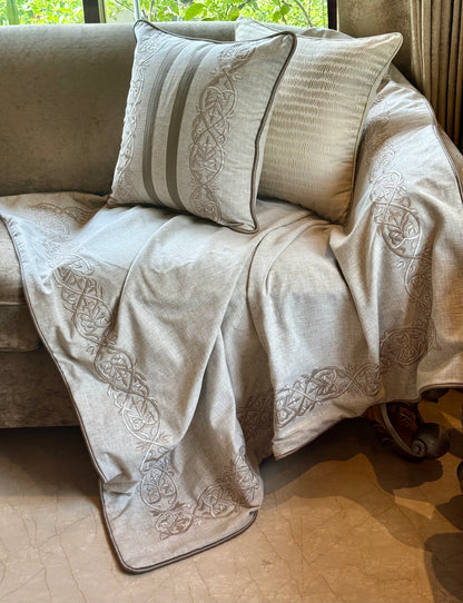 The Beige Marlowe Embroidered Throw