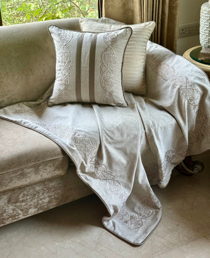 The Beige Marlowe Embroidered Throw