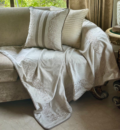 The Beige Marlowe Embroidered Throw
