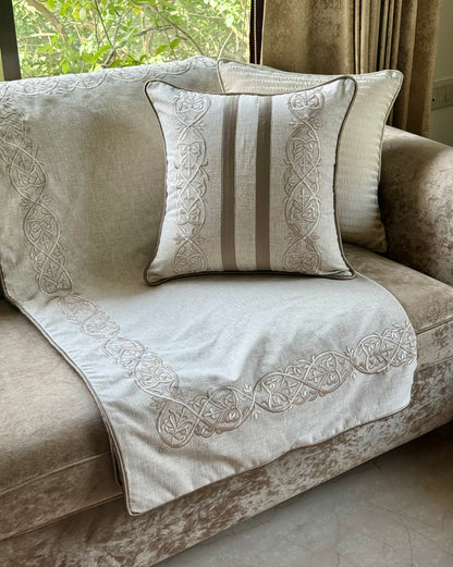 The Beige Marlowe Embroidered Throw