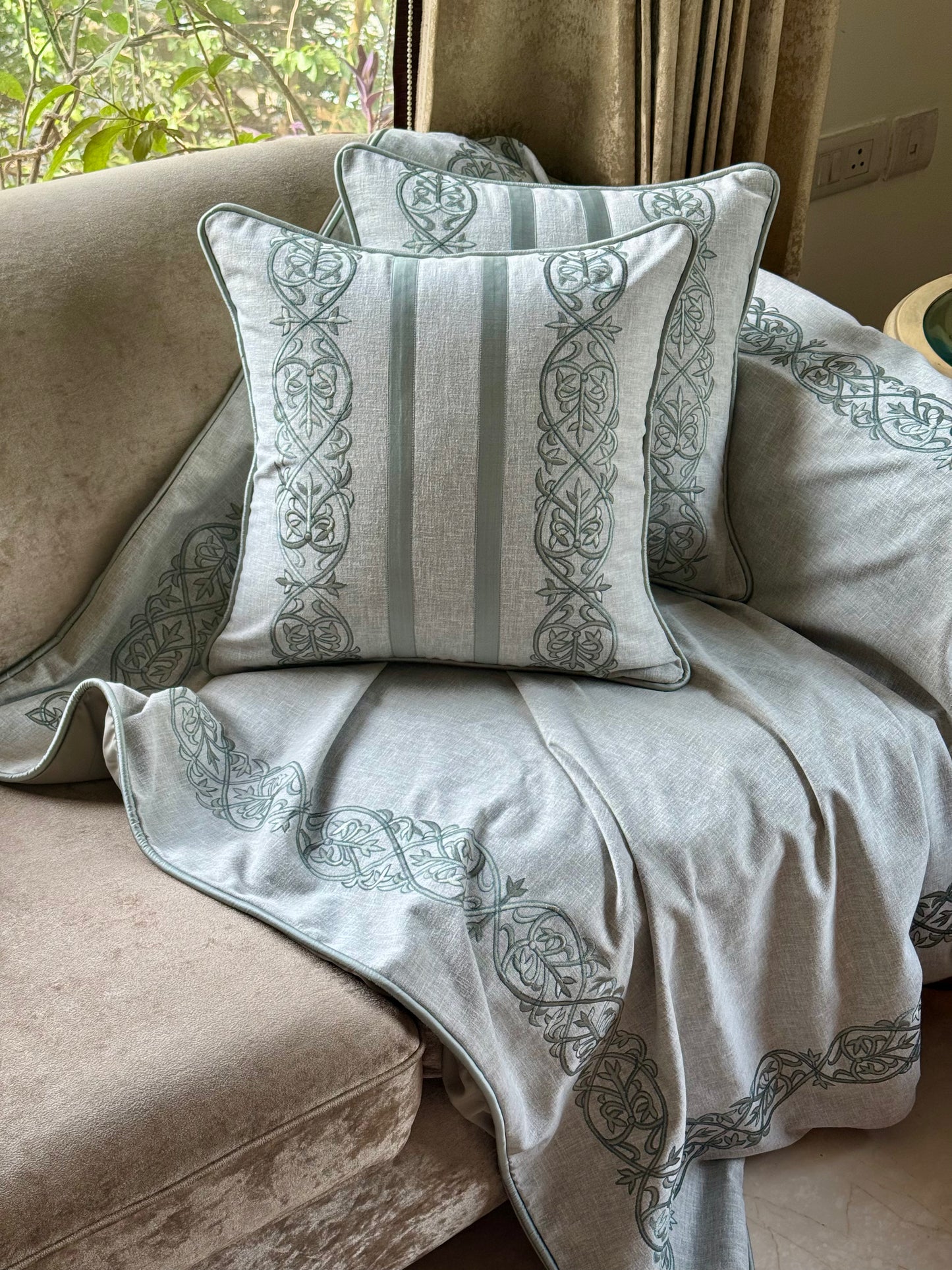 The Soft Green Marlowe Embroidered Throw