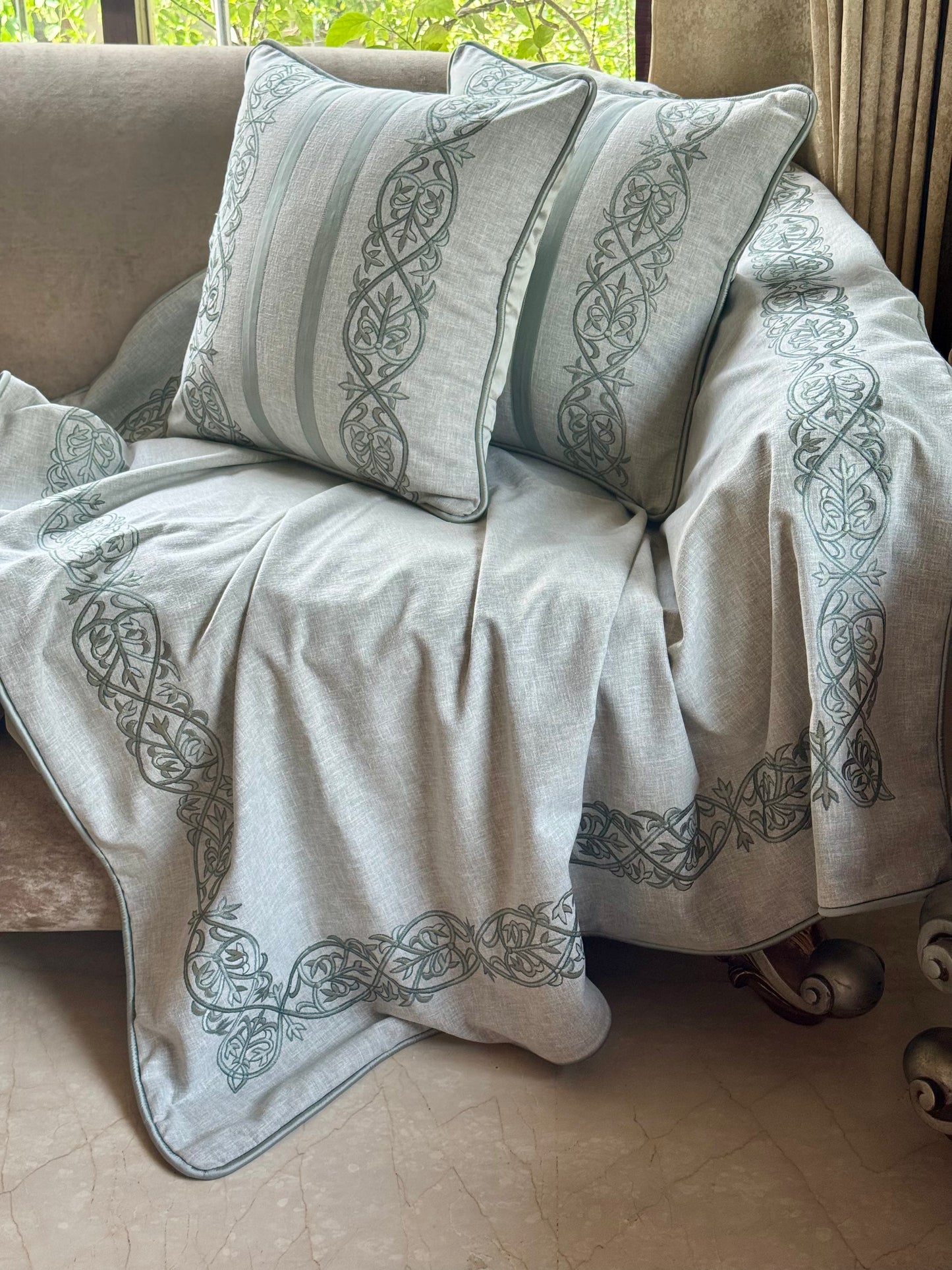 The Soft Green Marlowe Embroidered Throw