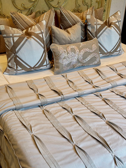 The Maison Taupe Crest Bedding Set