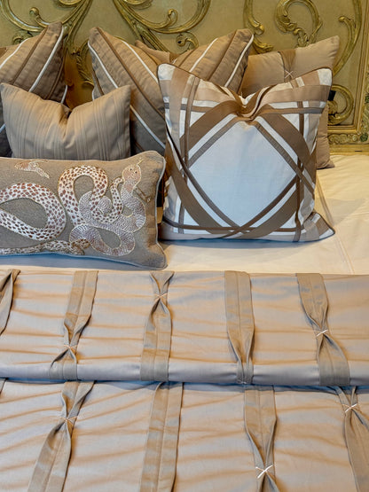 The Maison Taupe Crest Bedding Set