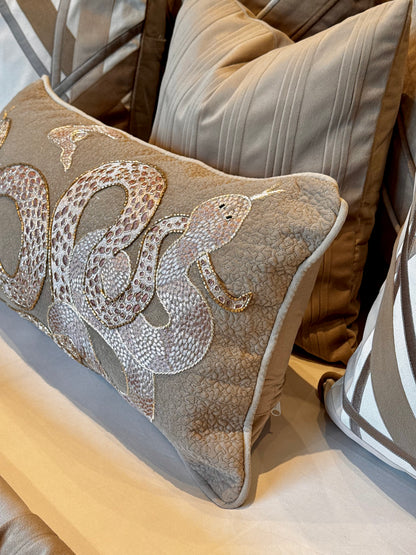The Maison Taupe Crest Bedding Set