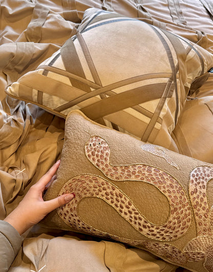 The Maison Taupe Crest Bedding Set