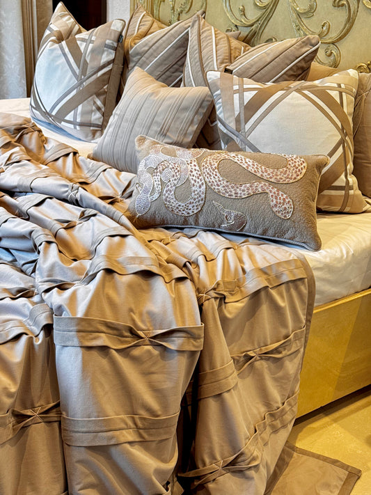 The Maison Taupe Crest Bedding Set