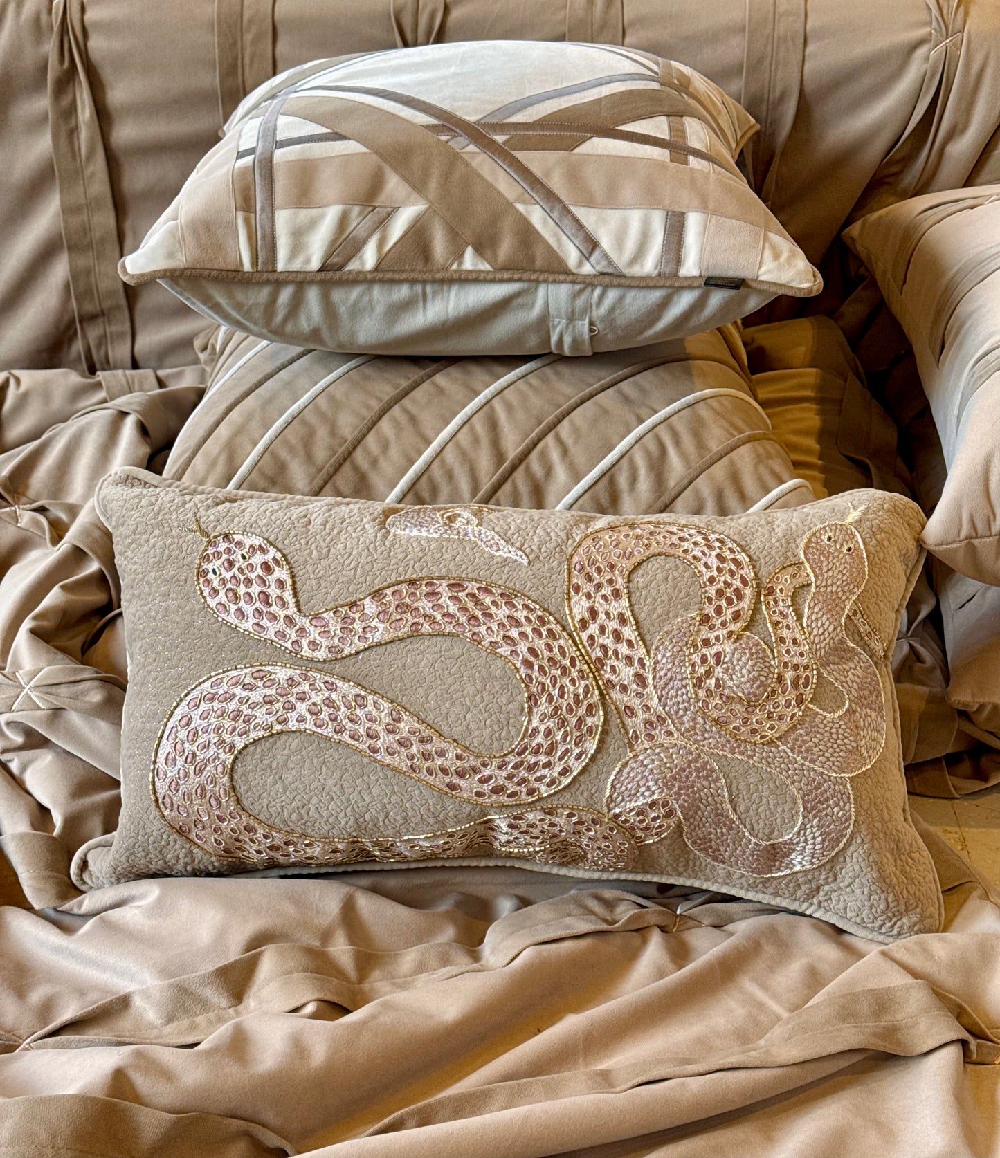 The Maison Taupe Crest Bedding Set