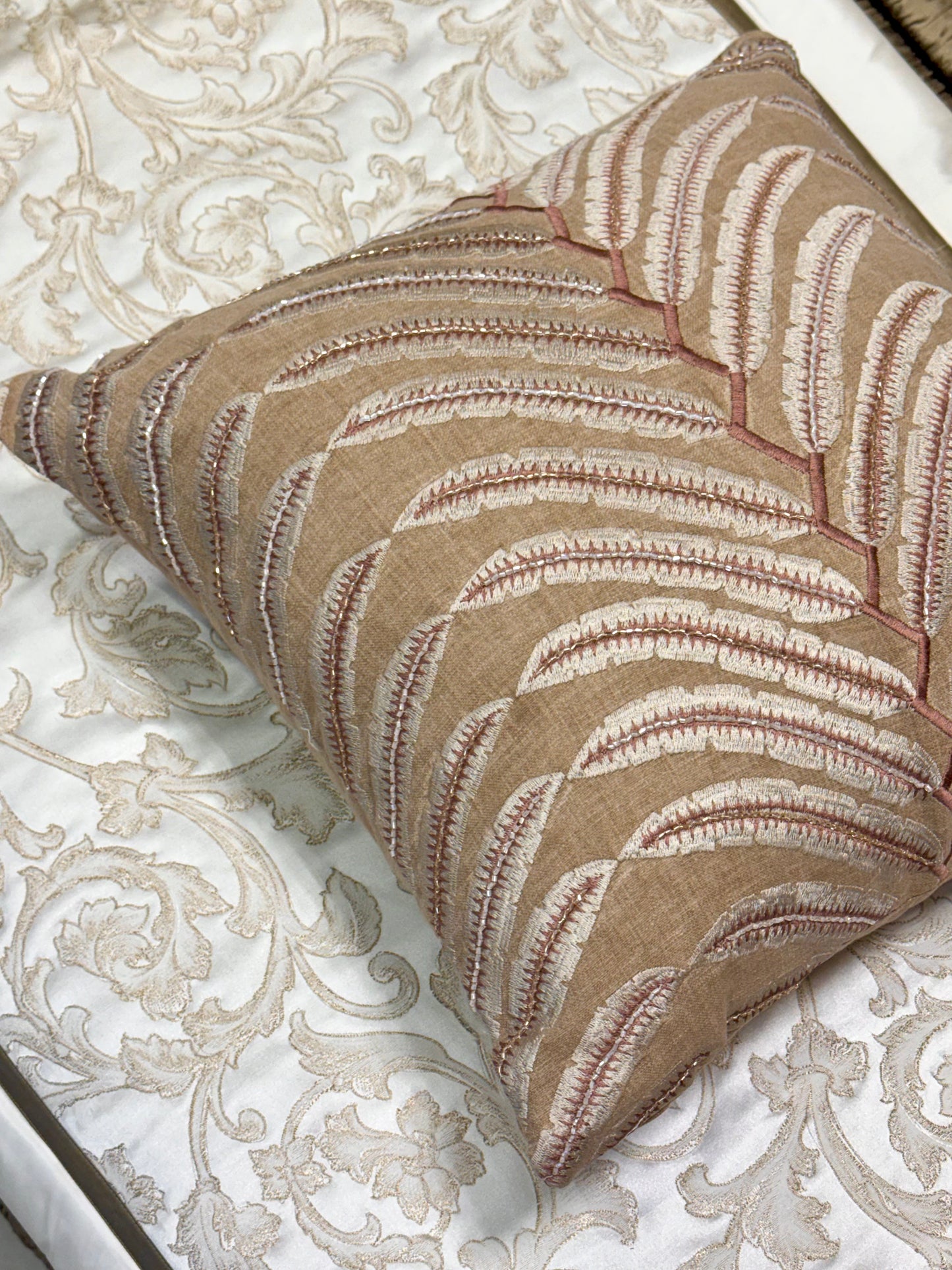 The Blush-Beige Folia Cushion Cover