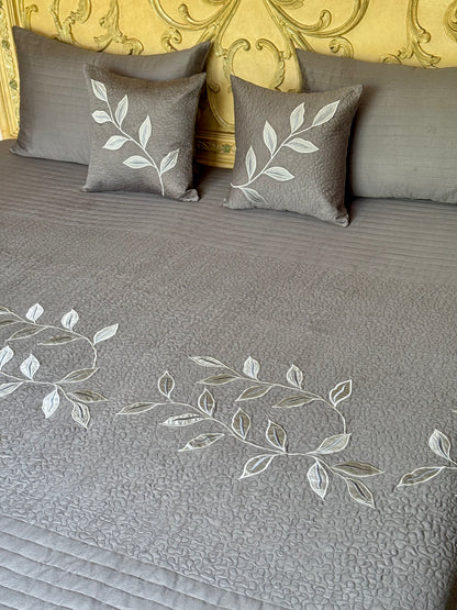The Cotton Grey Leaf Bedding Set