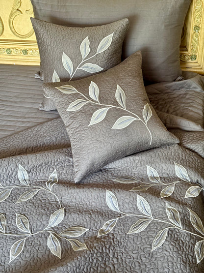 The Cotton Grey Leaf Bedding Set