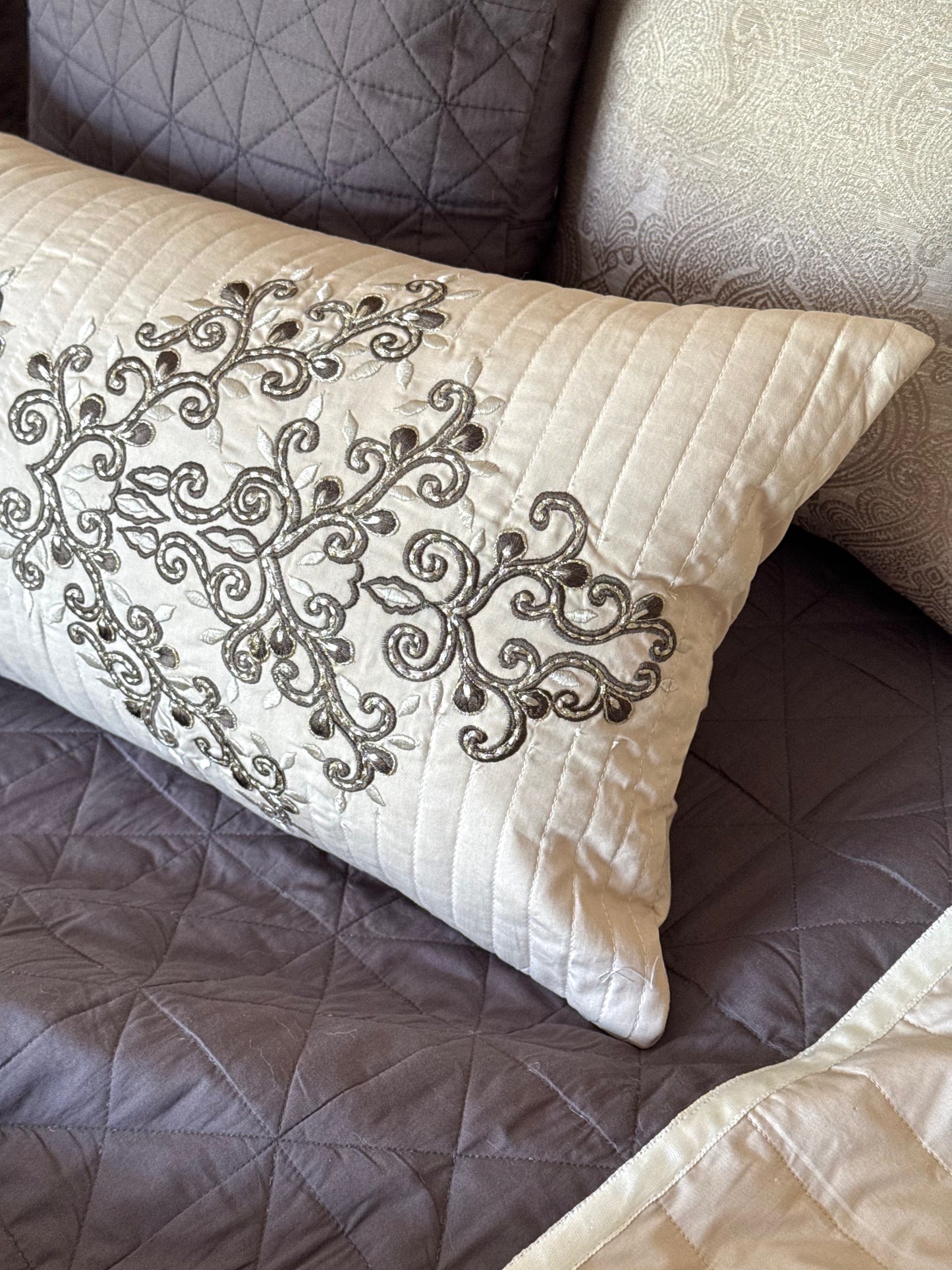 Beige & Brown Cotton Bedding Set