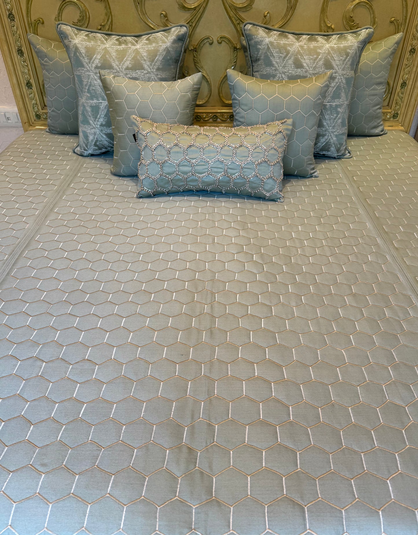 The Pastel Sage Honeycomb Bedding Set