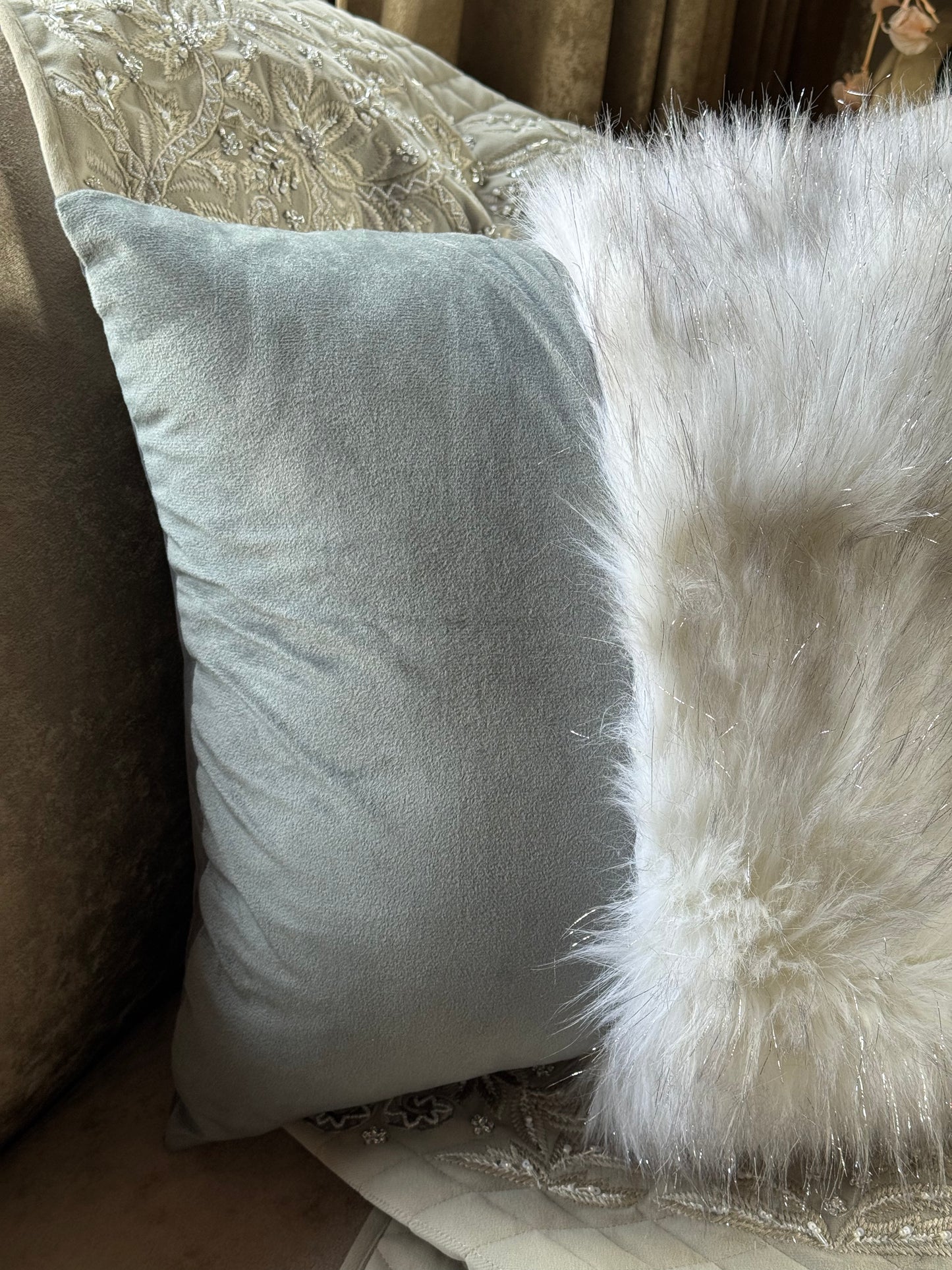 The Grey Half-Fur Cushion Cover