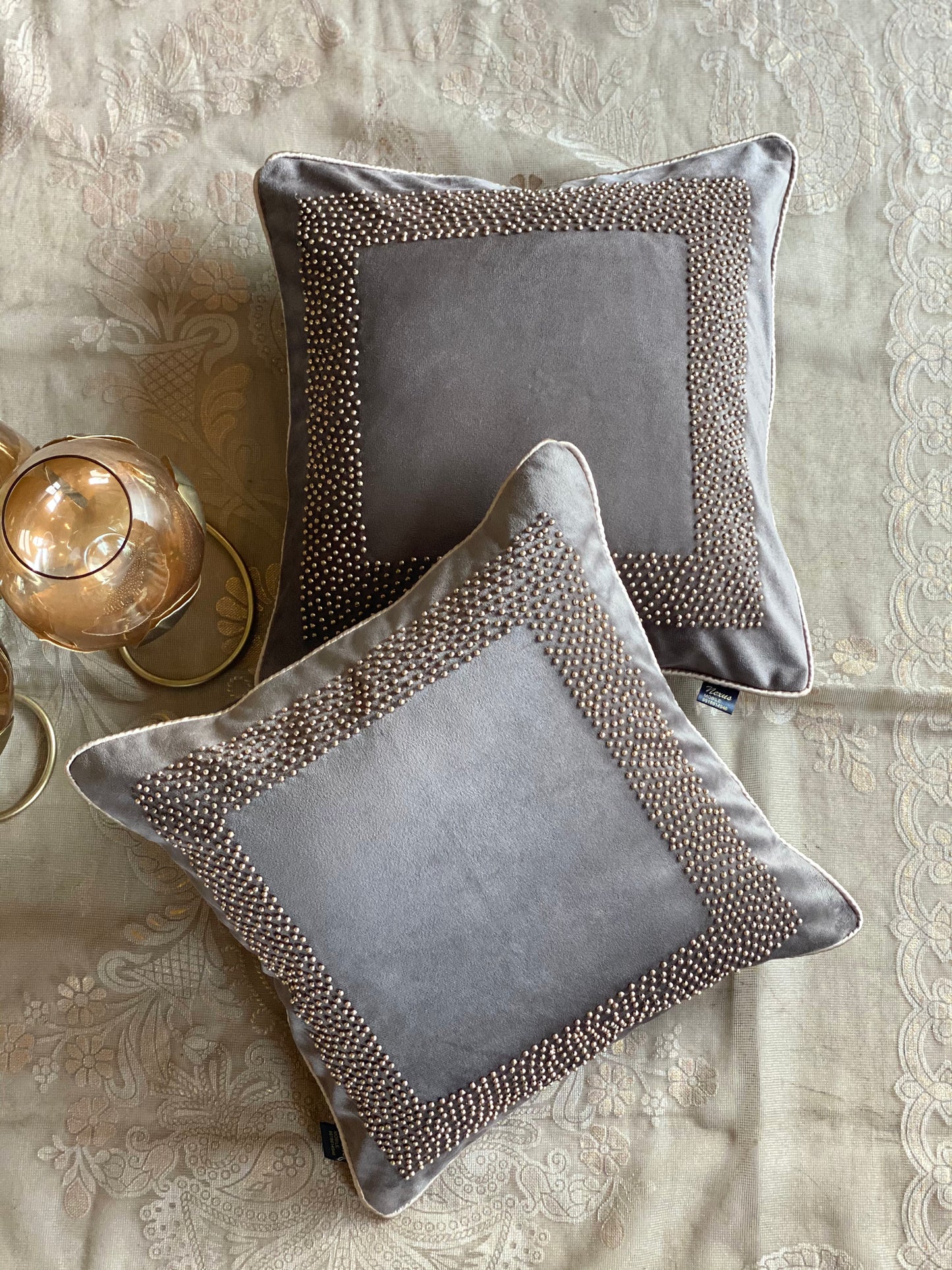 THE BROWN BEADED CUSHION COVER