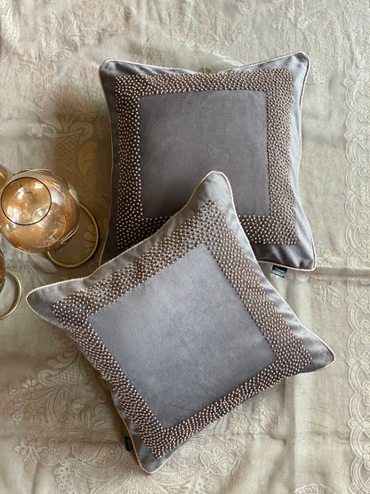 THE BROWN BEADED CUSHION COVER