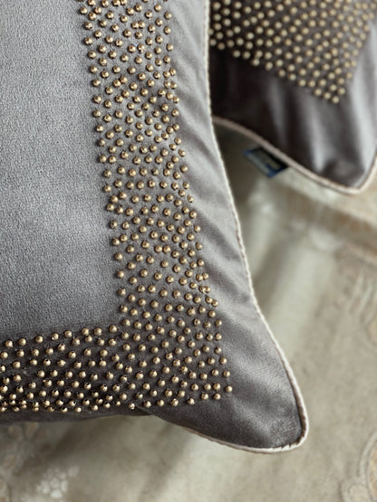 THE BROWN BEADED CUSHION COVER