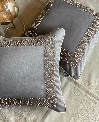 THE BROWN BEADED CUSHION COVER